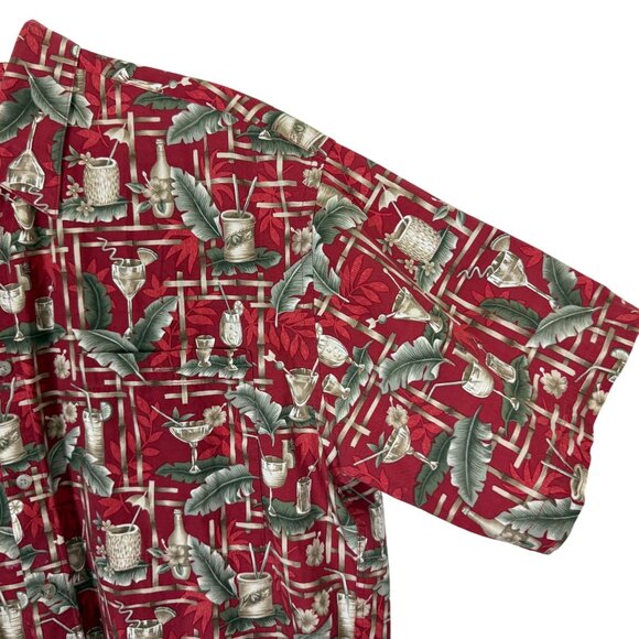 Vtg Campia Moda Hawaiian Aloha Shirt Sz Large Red Cotton Tropical Cocktail Print - Picture 5 of 9